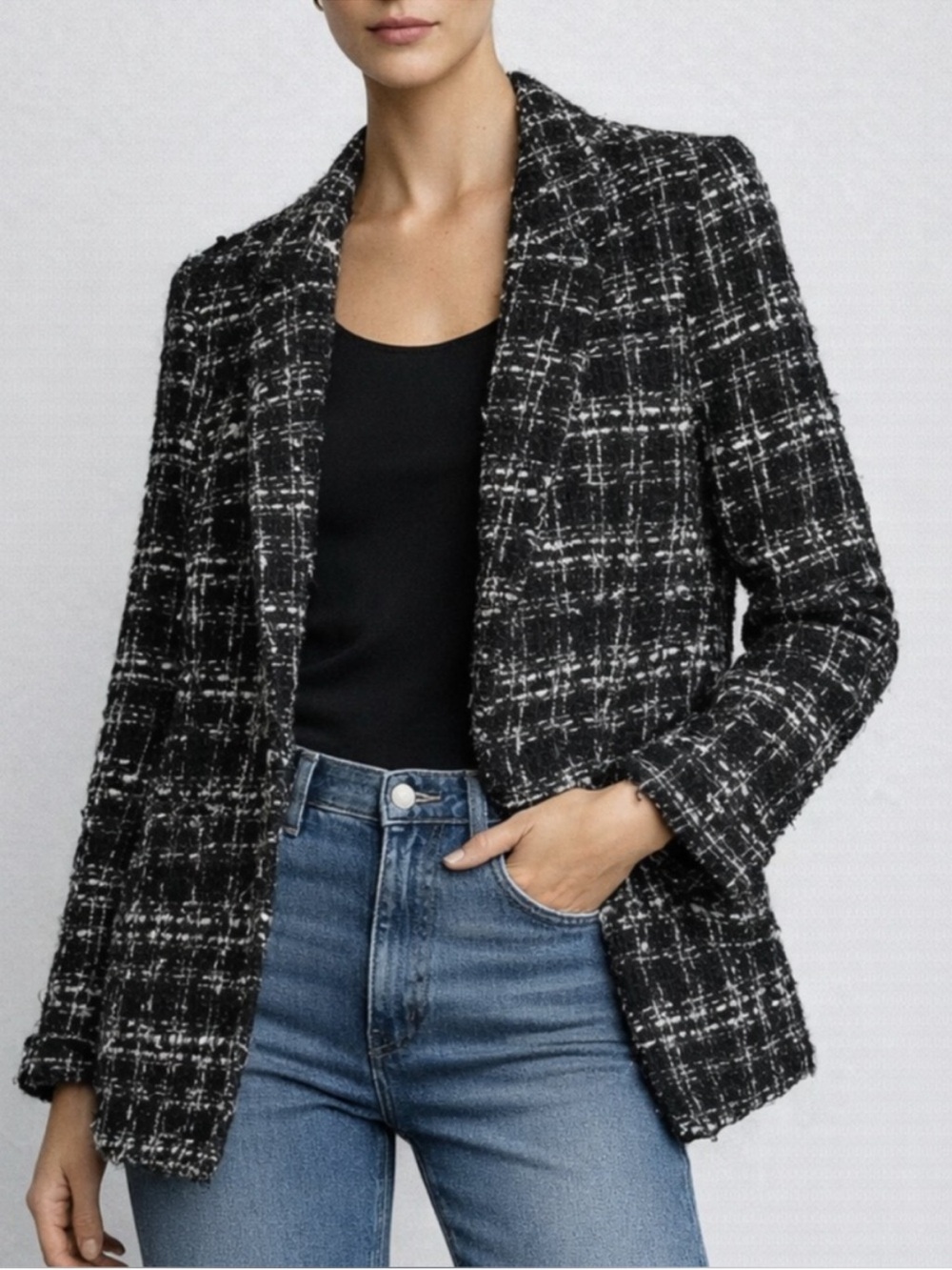 Saks Fifth Avenue Stella Black and White Tweed Blazer
